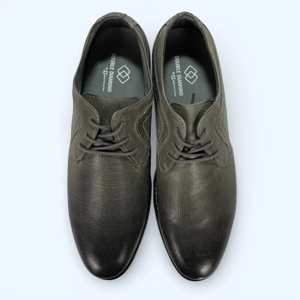 Alpine Swiss Double Diamond Men's Saffino leather Lace up Oxford Colt Gray Sz11